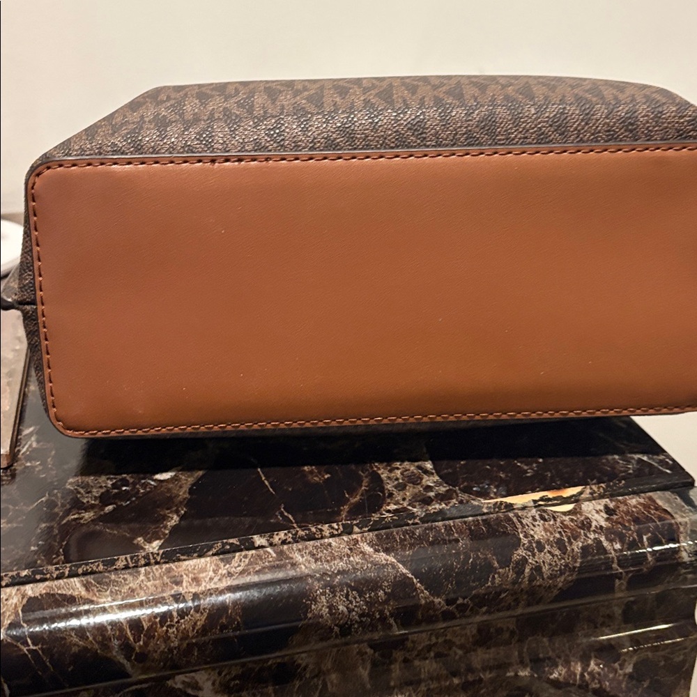 NWT Michael Kors Emilia Dark Brown Satchel with Tan Accents - Picture 3 of 4